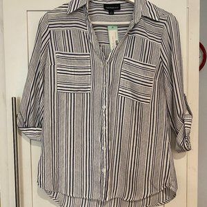 Fortune and Ivy White and Navy Striped Blouse, SM